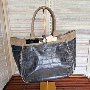 Henri Bendel Luxury bag - Deep Grey Leather and Beige Snakeskin trim - Pristine